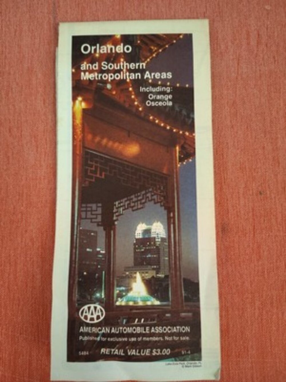 1991-1992 Edition AAA Orlando Official Highway Travel Road Map~Box VR